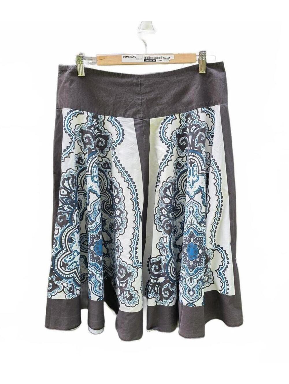 The Original Inc l Vintage Paisley & Mandala Cotton Skirt l Teal+Cream+Brown Med